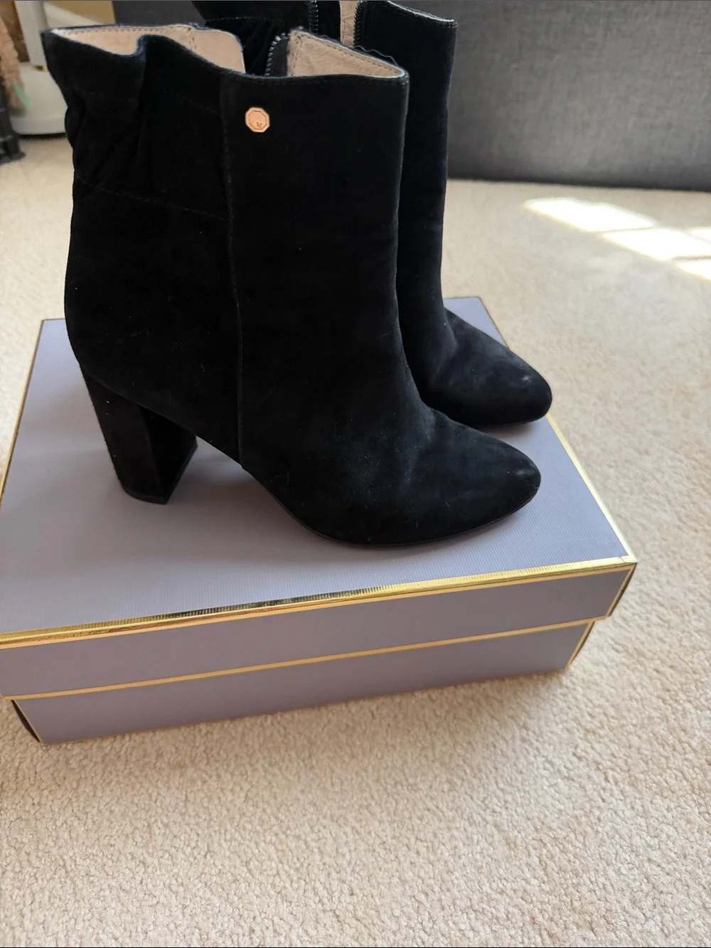Louise et Cie Black Suede High Block Heel Ankle Boots